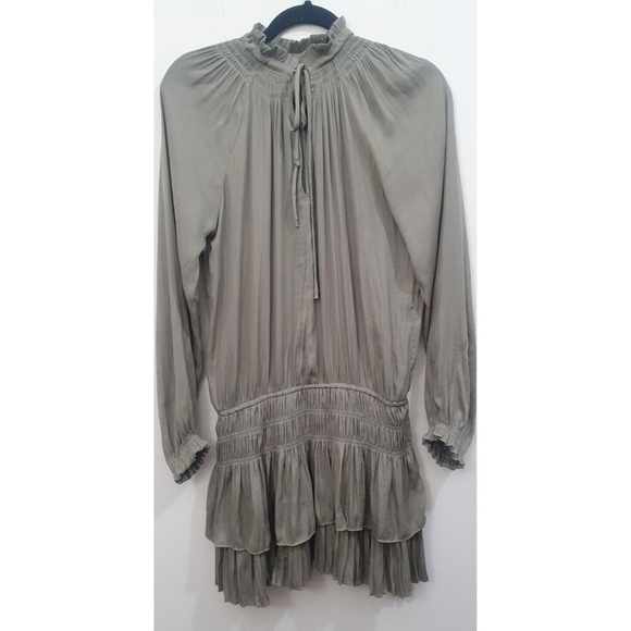 TaROO Aurelie Pleated Soft Mini Dress Olive Size S - Picture 2 of 14